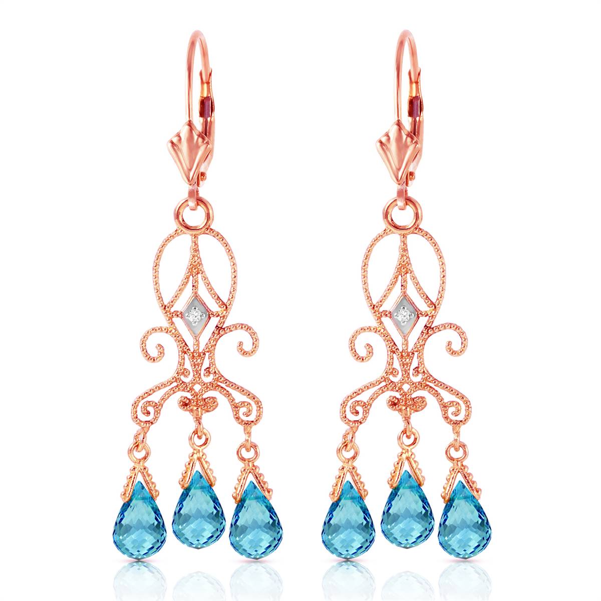 4.81 Carat 14K Solid Rose Gold Chandelier Diamond Earrings Blue Topaz