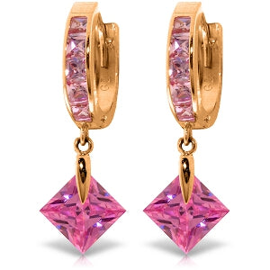 14K Solid Rose Gold Dangling Pink Cubic Zirconia Hoop Earrings