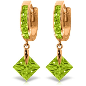 14K Solid Rose Gold Dangling Green Cubic Zirconia Hoop Earrings