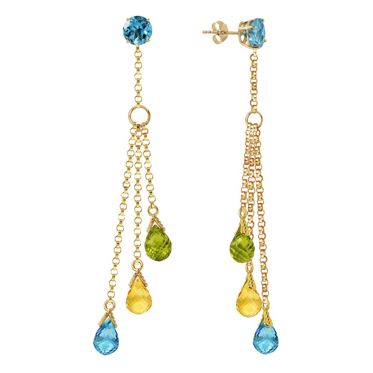 5.75 Carat 14K Solid Yellow Gold Chandelier Earrings Blue Topaz, Citrine