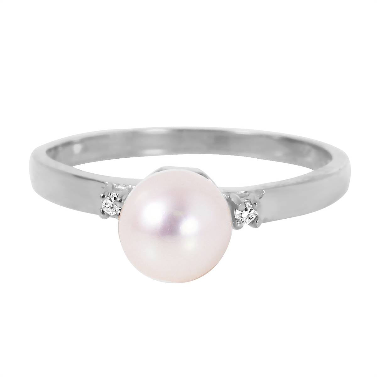 1.02 Carat 14K Solid White Gold Ring Diamond Pearl