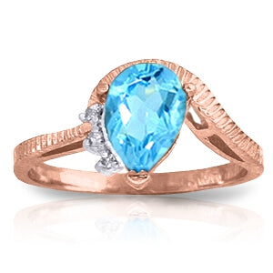 1.52 Carat 14K Solid Rose Gold Azur Blue Topaz Diamond Ring
