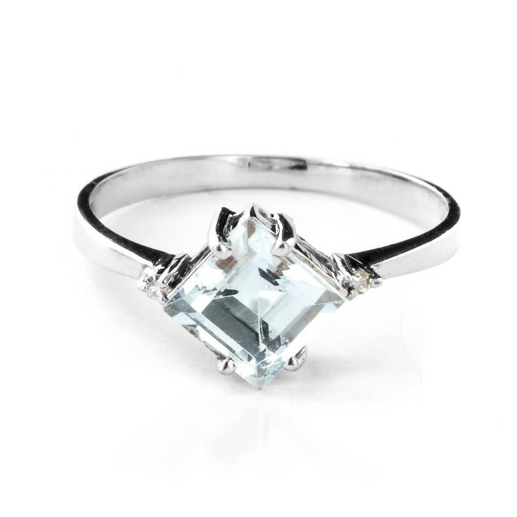 1.77 Carat 14K Solid White Gold Ring Diamond Aquamarine