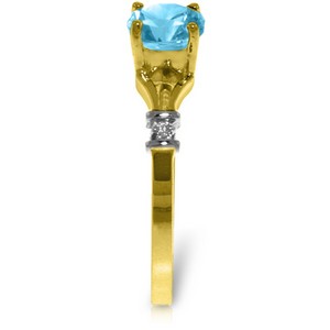 1.02 Carat 14K Solid Yellow Gold Love's Ingredient Blue Topaz Diamond Ring