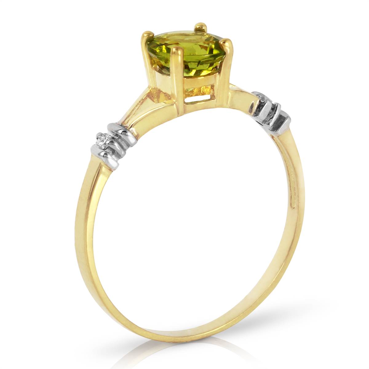 0.87 Carat 14K Solid Yellow Gold Love Requiem Peridot Diamond Ring