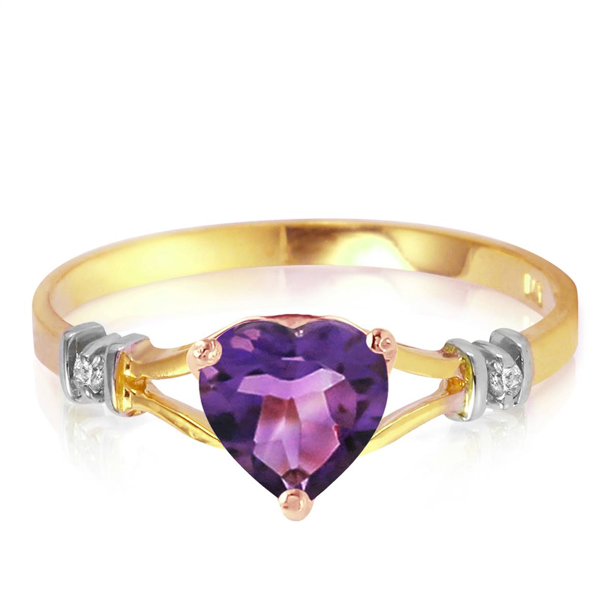 0.47 Carat 14K Solid Yellow Gold Rings Natural Diamond Purple Amethyst