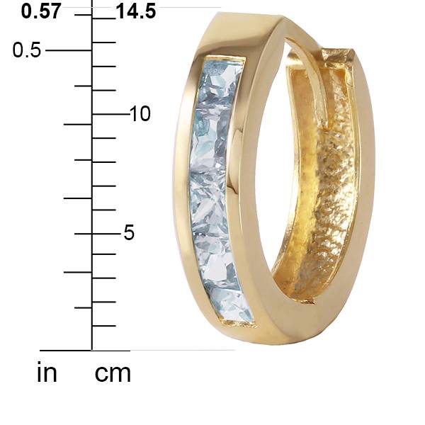 0.85 Carat 14K Solid Yellow Gold Hoop Huggie Earrings Aquamarine