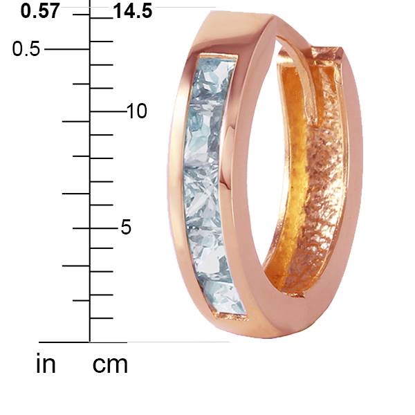 0.85 Carat 14K Solid Rose Gold Hoop Huggie Earrings Aquamarine