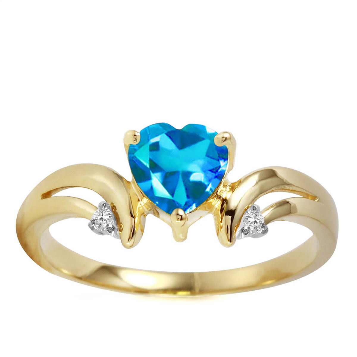 0.96 Carat 14K Solid Yellow Gold Slant Of Light Blue Topaz Diamond Ring