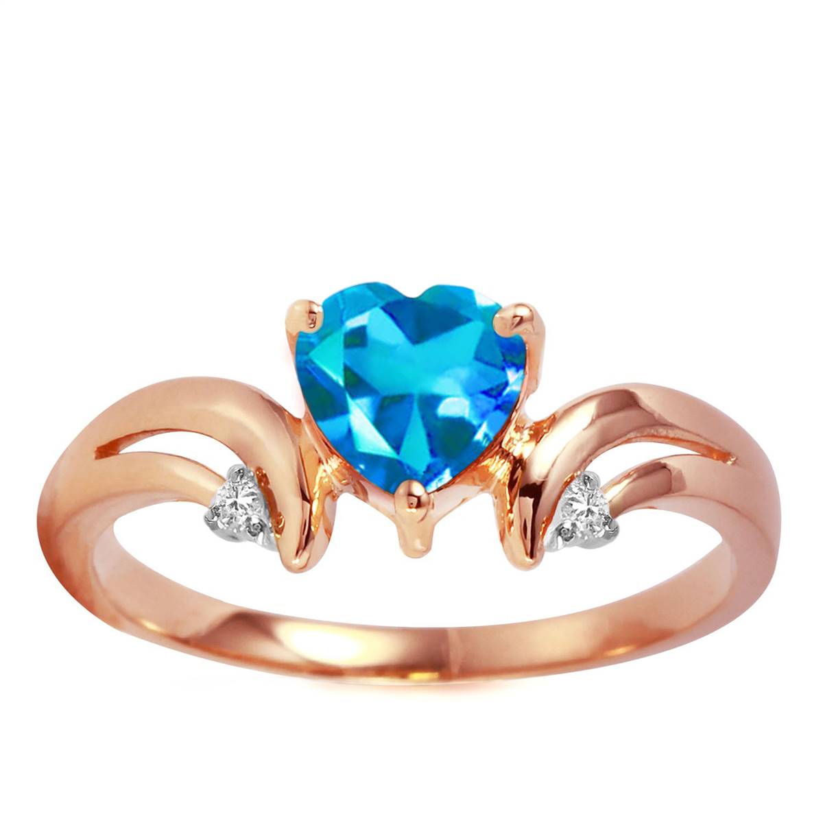 0.96 Carat 14K Solid Rose Gold Heart Blue Topaz Diamond Ring