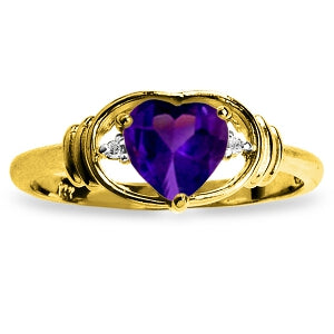 0.96 Carat 14K Solid Yellow Gold I Amethyst Love Amethyst Diamond Ring