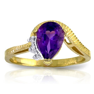 1.52 Carat 14K Solid Yellow Gold Ring Diamond Purple Amethyst