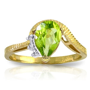 1.52 Carat 14K Solid Yellow Gold Love Stems Peridot Diamond Ring