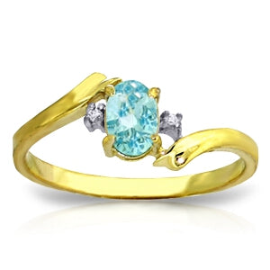 0.46 Carat 14K Solid Yellow Gold Rings Natural Diamond Blue Topaz