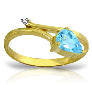 0.83 Carat 14K Solid Yellow Gold Love Can't Hurt Blue Topaz Diamond Ring