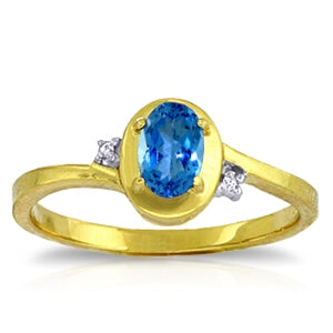0.51 Carat 14K Solid Yellow Gold Rings Diamond Blue Topaz