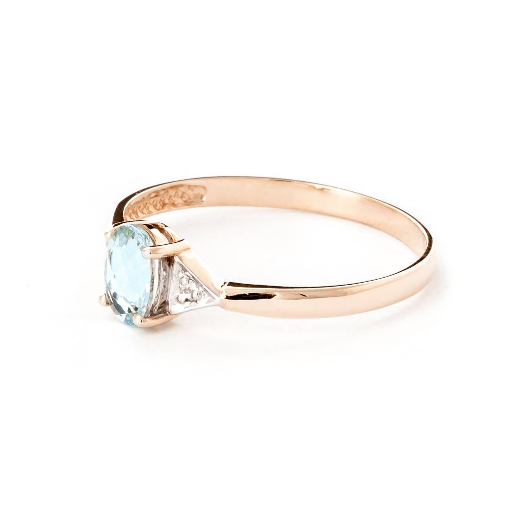 0.46 Carat 14K Solid Rose Gold Oval Aquamarine Diamond Ring