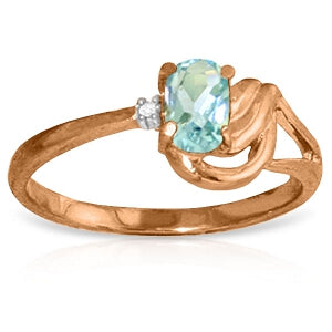 14K Solid Rose Gold Ring w/ Diamond & Aquamarine