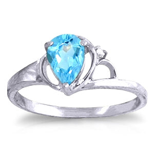 0.66 Carat 14K Solid White Gold Heart To Heart Blue Topaz Diamond Ring