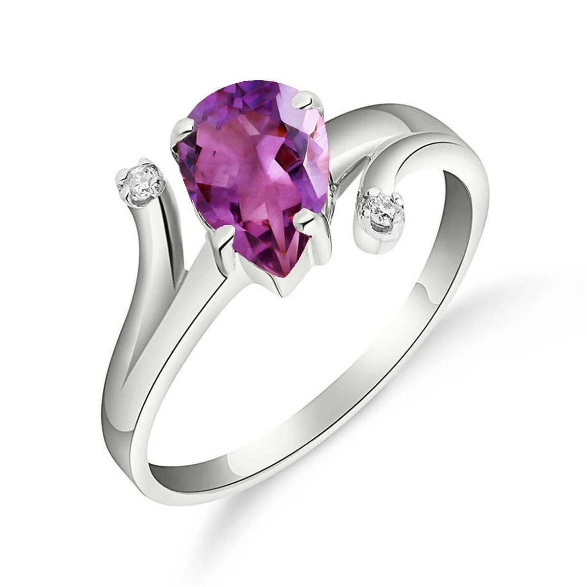 1.51 Carat 14K Solid White Gold Great Gesture Amethyst Diamond Ring