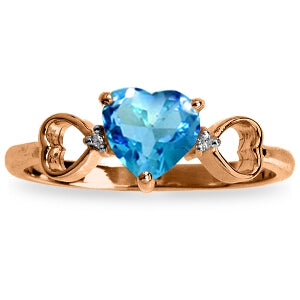 0.96 Carat 14K Solid Rose Gold Tri Heart Blue Topaz Diamond Ring