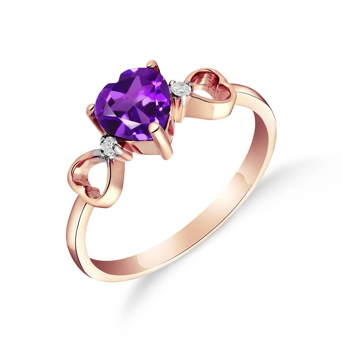 0.96 Carat 14K Solid Rose Gold Tri Heart Amethyst Diamond Ring