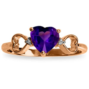 0.96 Carat 14K Solid Rose Gold Tri Heart Amethyst Diamond Ring