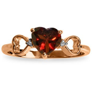 0.96 Carat 14K Solid Rose Gold Tri Heart Garnet Diamond Ring