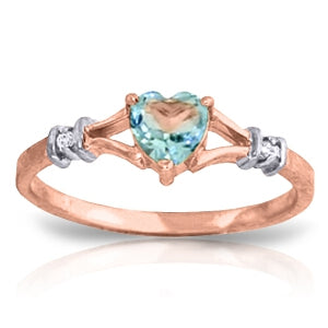 0.47 Carat 14K Solid Rose Gold Hearfelt Blue Topaz Diamond Ring