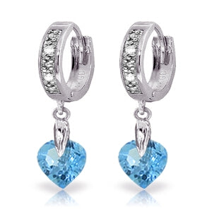 1.77 Carat 14K Solid White Gold Blue Topaz Diamond Earrings