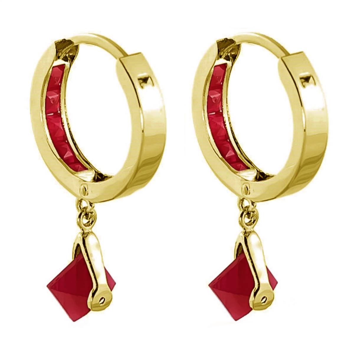 3.7 Carat 14K Solid Yellow Gold Hoop Earrings Dangling Ruby