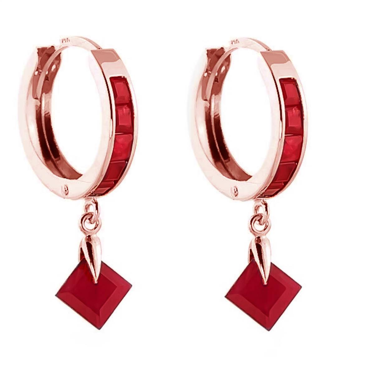 3.7 Carat 14K Solid Rose Gold Hoop Earrings Dangling Ruby