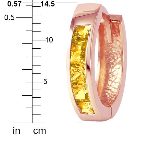0.7 Carat 14K Solid Rose Gold Hoop Huggie Earrings Citrine