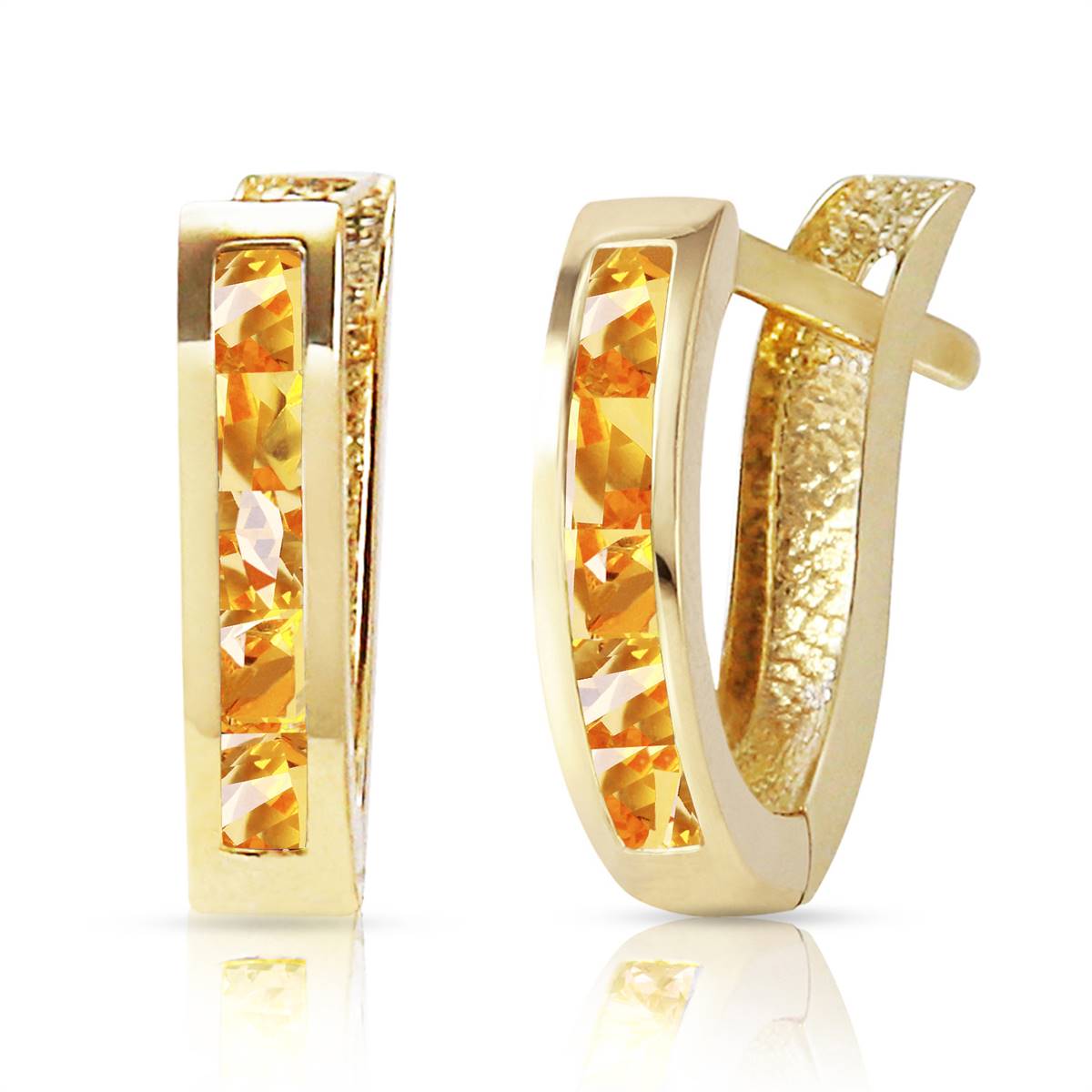 0.7 Carat 14K Solid Yellow Gold Oval Huggie Earrings Citrine