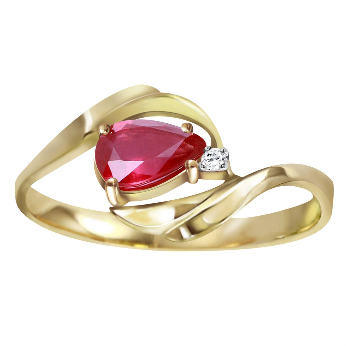 0.51 Carat 14K Solid Yellow Gold Ruby Heat Ruby Diamond Ring