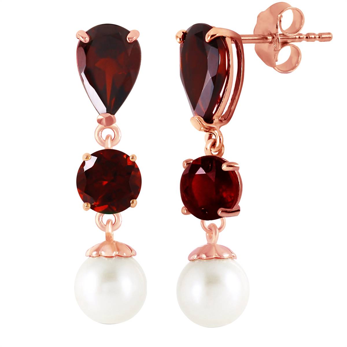 10.5 Carat 14K Solid Rose Gold Chandelier Earrings Garnet Pearl