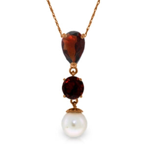 14K Solid Rose Gold Necklace w/ Garnets & Pearl