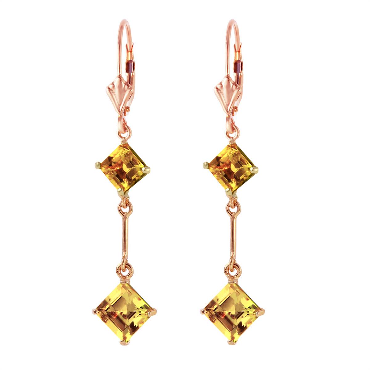 14K Solid Rose Gold Leverback Earrings Citrine Jewelry