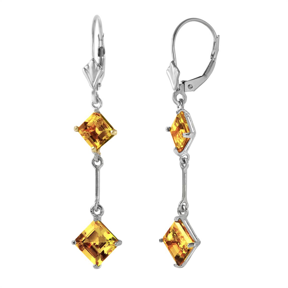 14K Solid White Gold Leverback Earrings w/ Citrines