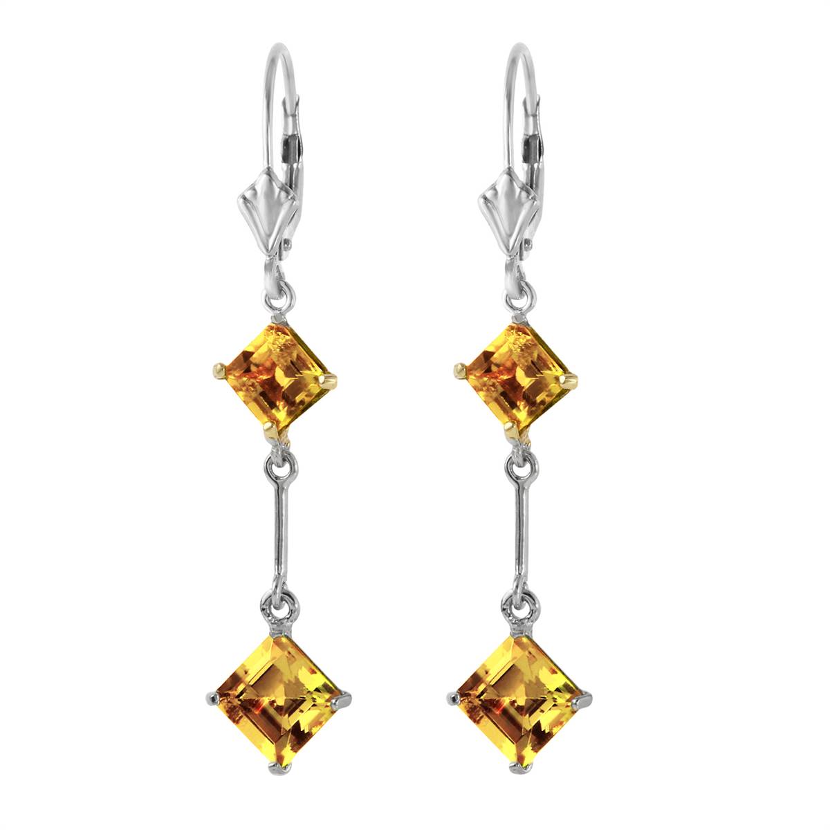 14K Solid White Gold Leverback Earrings w/ Citrines