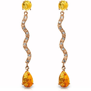 14K Solid Rose Gold Diamond & Citrine Gemstone Earrings
