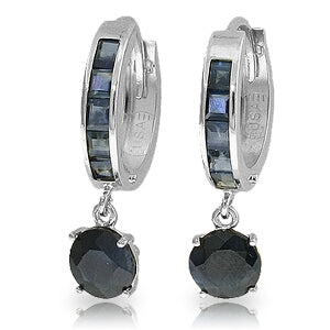 3.3 Carat 14K Solid White Gold Huggie Earrings Natural Sapphire