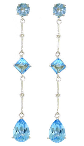 14K Solid White Gold Chandelier Earrings w/ Diamond & Blue Topaz
