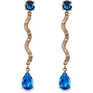 14K Solid Rose Gold Diamond & Blue Topaz Earrings