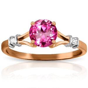14K Solid Rose Gold Ring Natural Diamond & Pink Topaz Certified