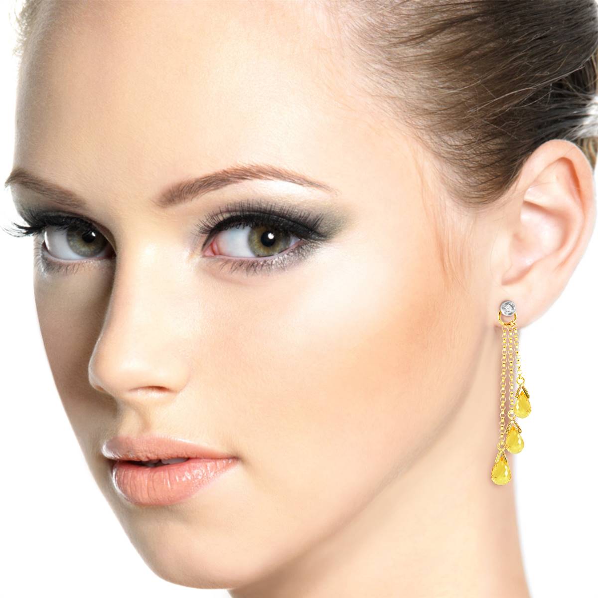7.38 Carat 14K Solid Yellow Gold Chandelier Earrings Diamond Citrine