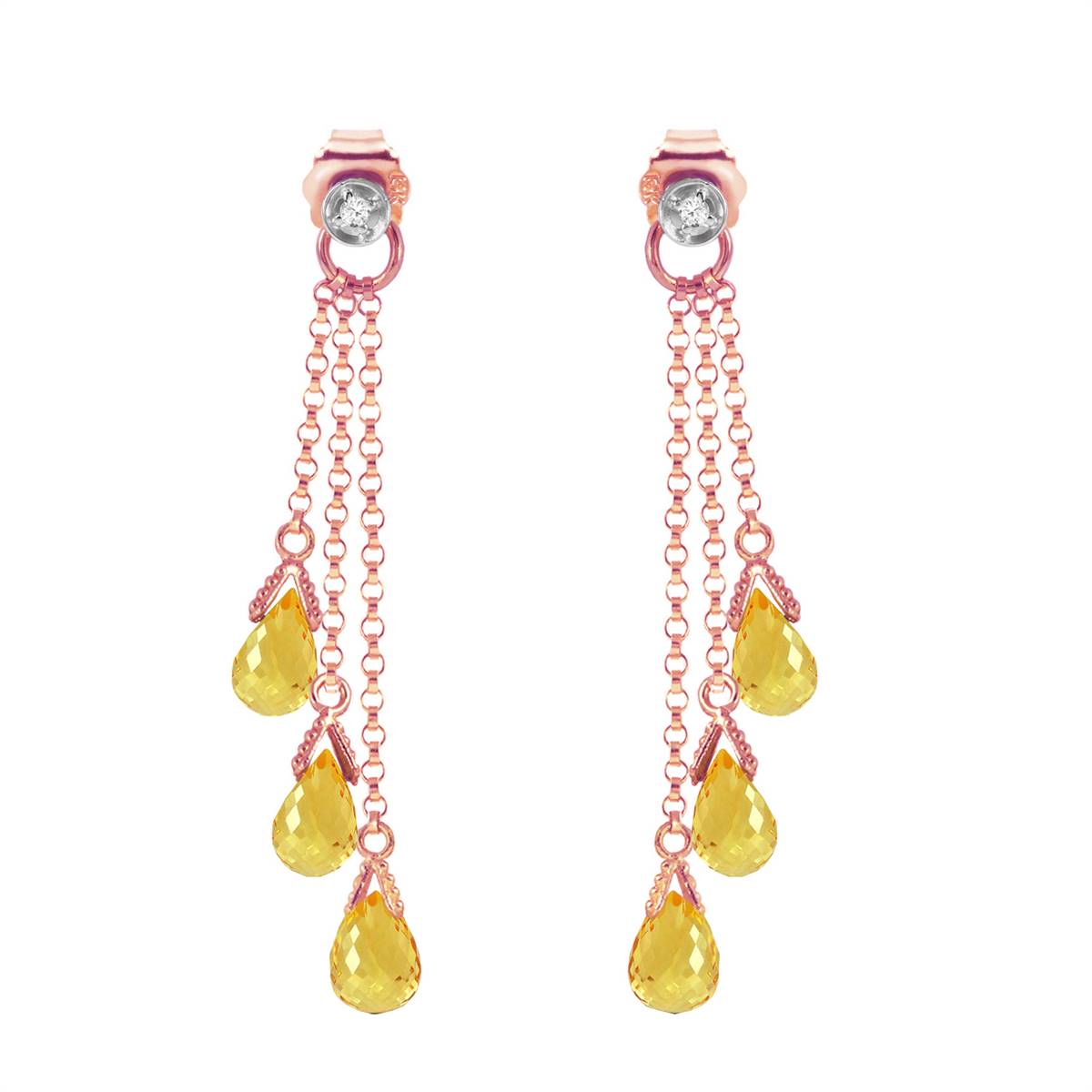 14K Solid Rose Gold Chandelier Earrings w/ Diamonds & Citrines