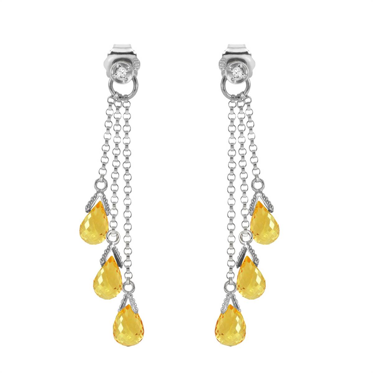 14K Solid White Gold Chandelier Earrings w/ Diamonds & Citrines