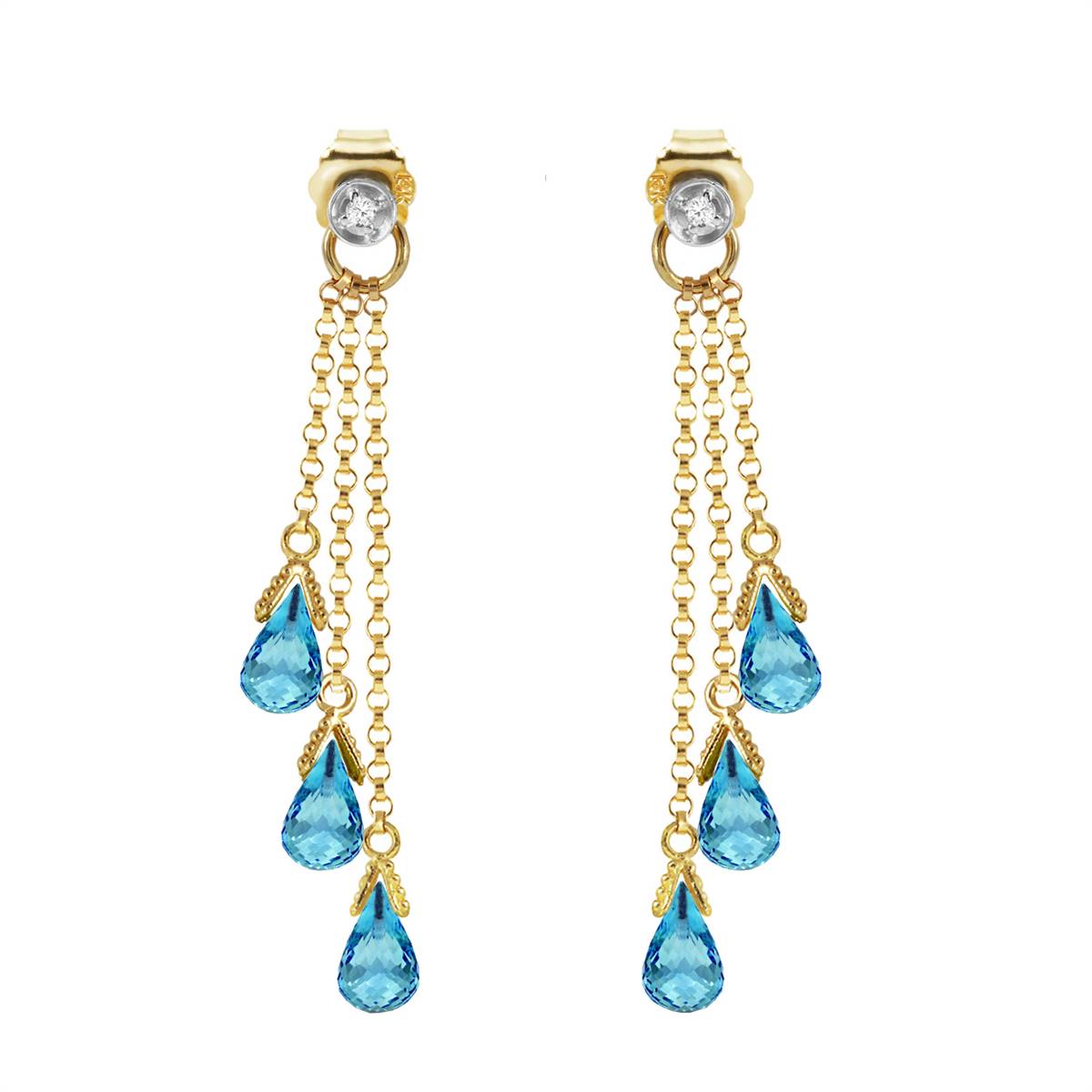 10.53 Carat 14K Solid Yellow Gold Chandelier Earrings Diamond Blue Topaz