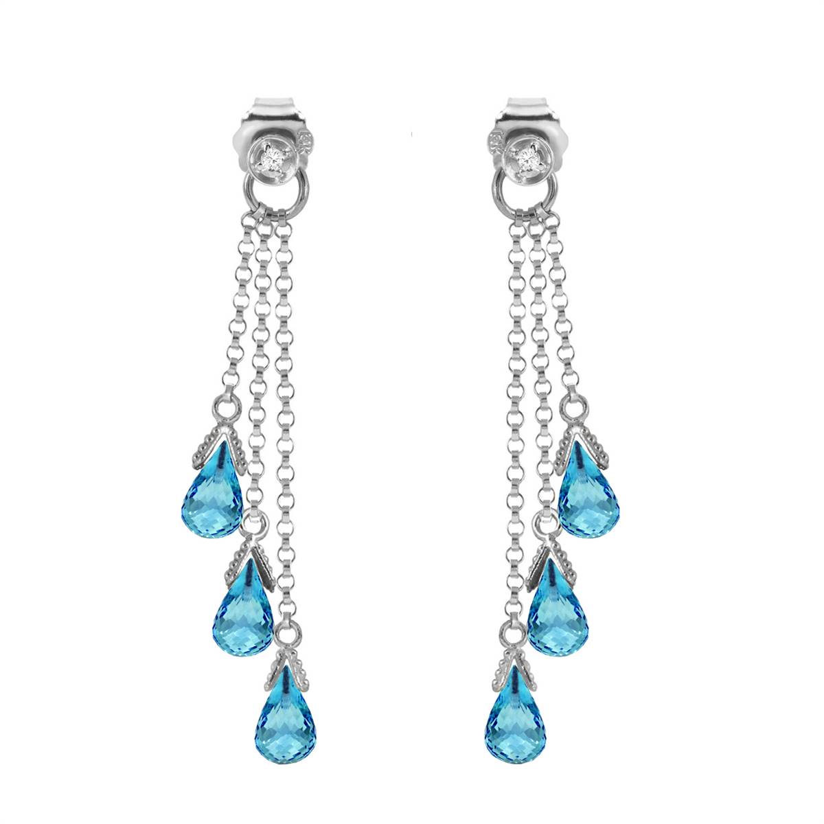 14K Solid White Gold Chandelier Earrings w/ Diamonds & Blue Topaz